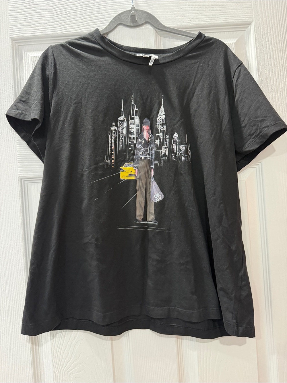 Black Graphic T-Shirt with City Illustration